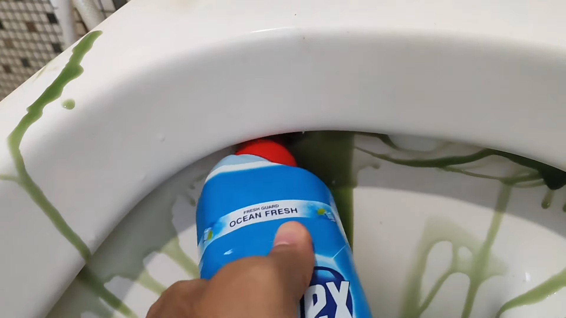 Bright White Toilet with Domex
